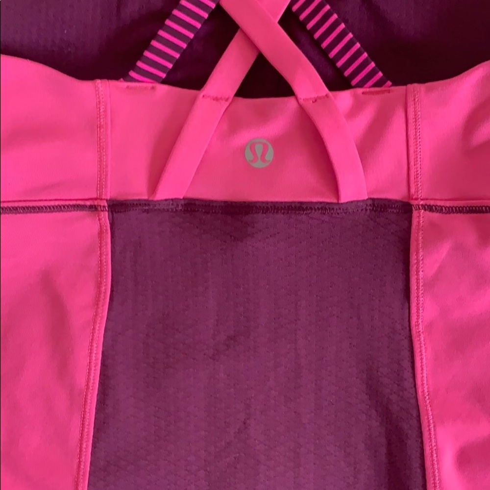 Lululemon Pink & Maroon Stripe Bra-n-Tank Top EUC - Picture 5 of 5